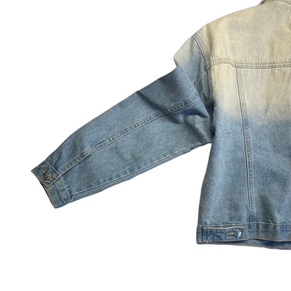 Forever 21 Los Angeles size small blue ombré oversized denim faded jean jacket - Picture 9 of 11